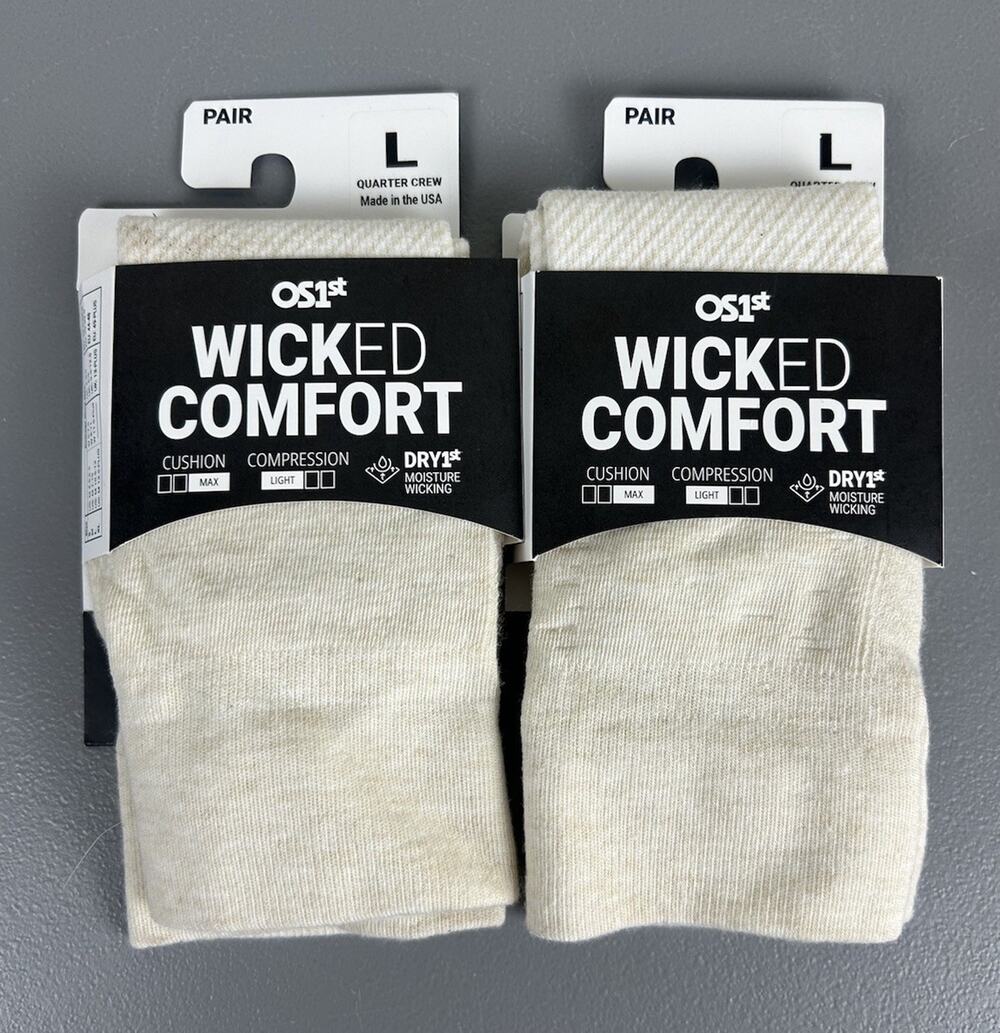 OS1st Wicked Comfort Quarter Crew Light Compression x 2 Mushroom Large